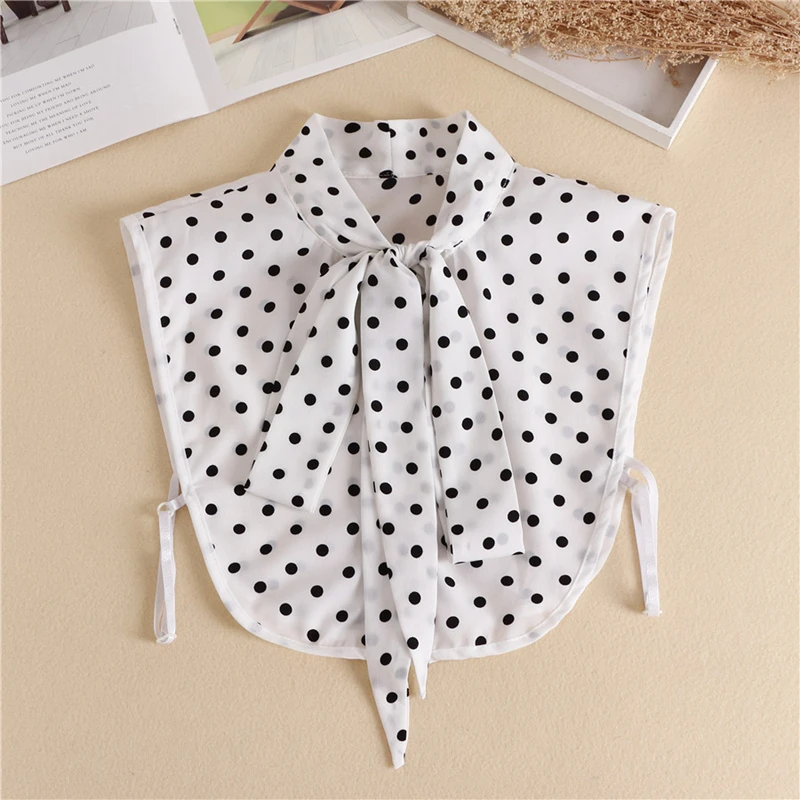 

Elegant Sweater Decorative Fake Collar Polka Dot Bowknot Shirt Collar Detachable False Collar Half Shirt Blouse Top Neckerchief