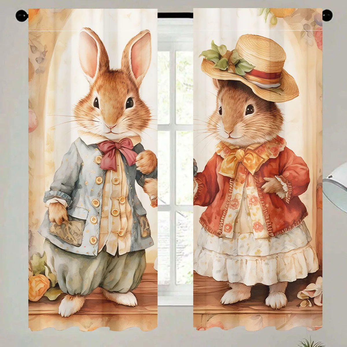 60x150 سنتيمتر 2 قطعة البوليستر أرنب عيد الفصح زوجين الستار ديكور أرنب عيد الفصح أرنب المنزل حفلة هدية سعيد 2025 عيد الفصح ديكور المنزل #3