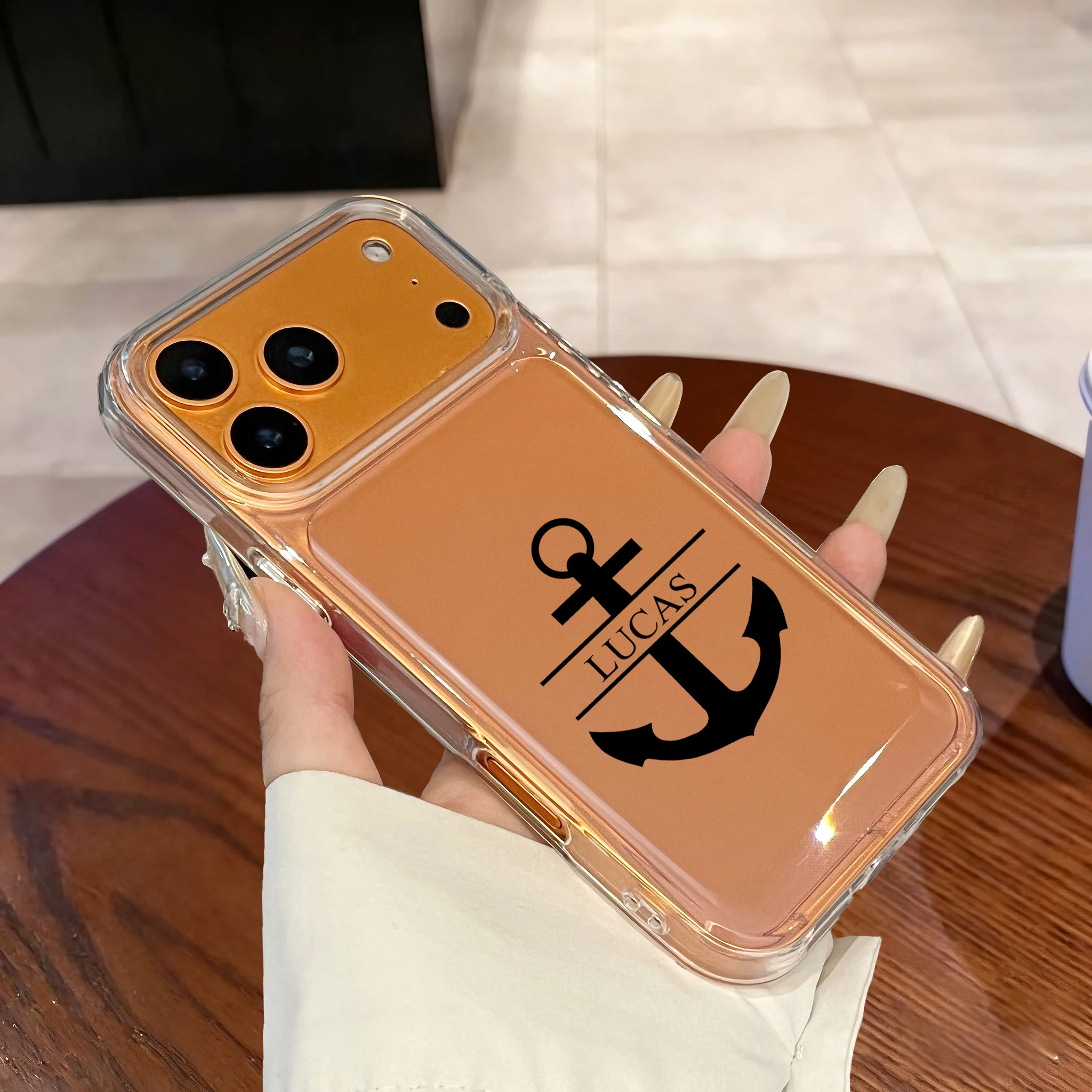 

Personalized Custom Name DIY Ship anchor pattern Phone Case for Iphone17 16 15 14 13 12 11 Pro Max Plus,Luxury Clear Soft case