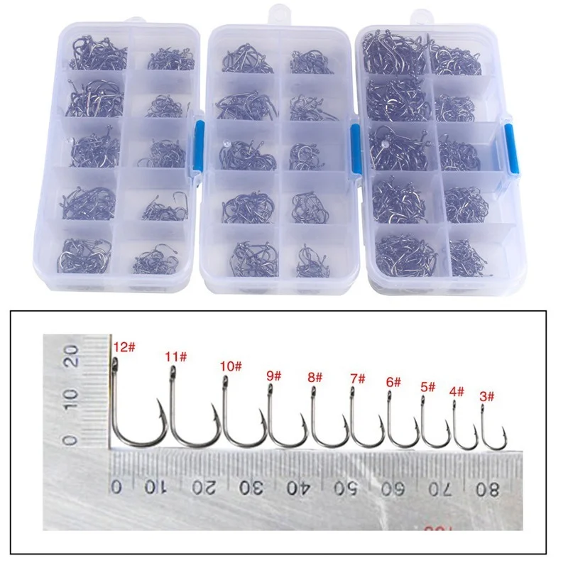 100-1000Pcs Fishing Hooks Set High Carbon Steel Barbed FishHooks for Saltwater Freshwater Fishing Gear Fishing Accessories Hooks