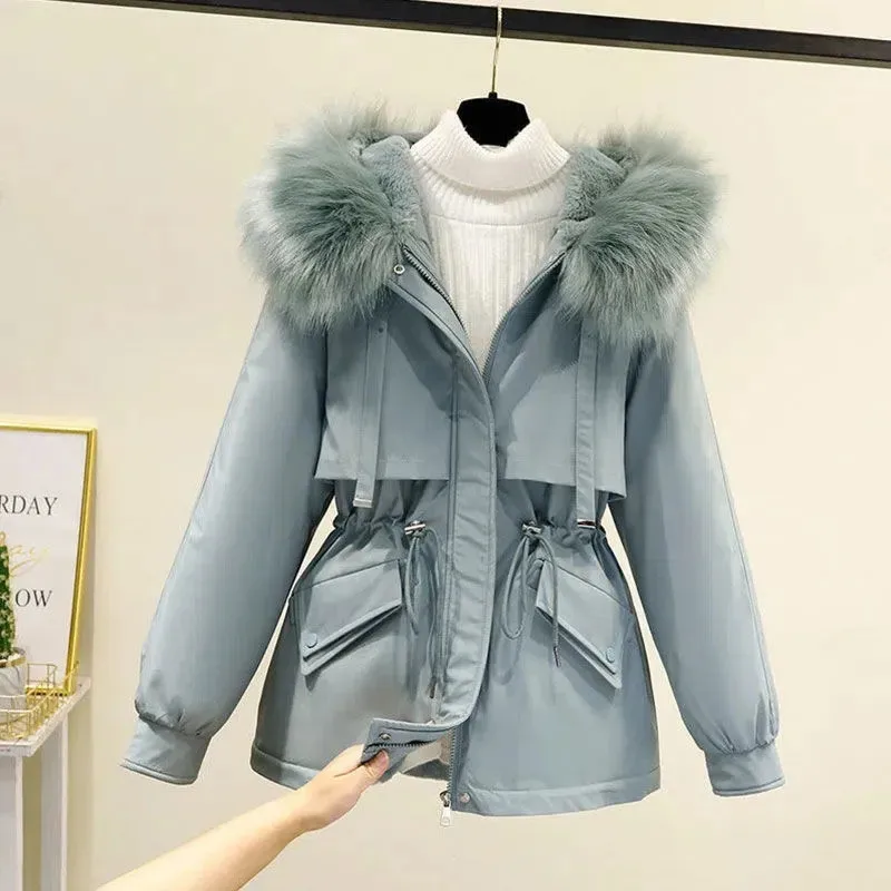 2024 New Women Winter Parkas Fur Collar Hooded Down Jacket fashion short Slim Warm Cotton-padded clothes female outerwear R122