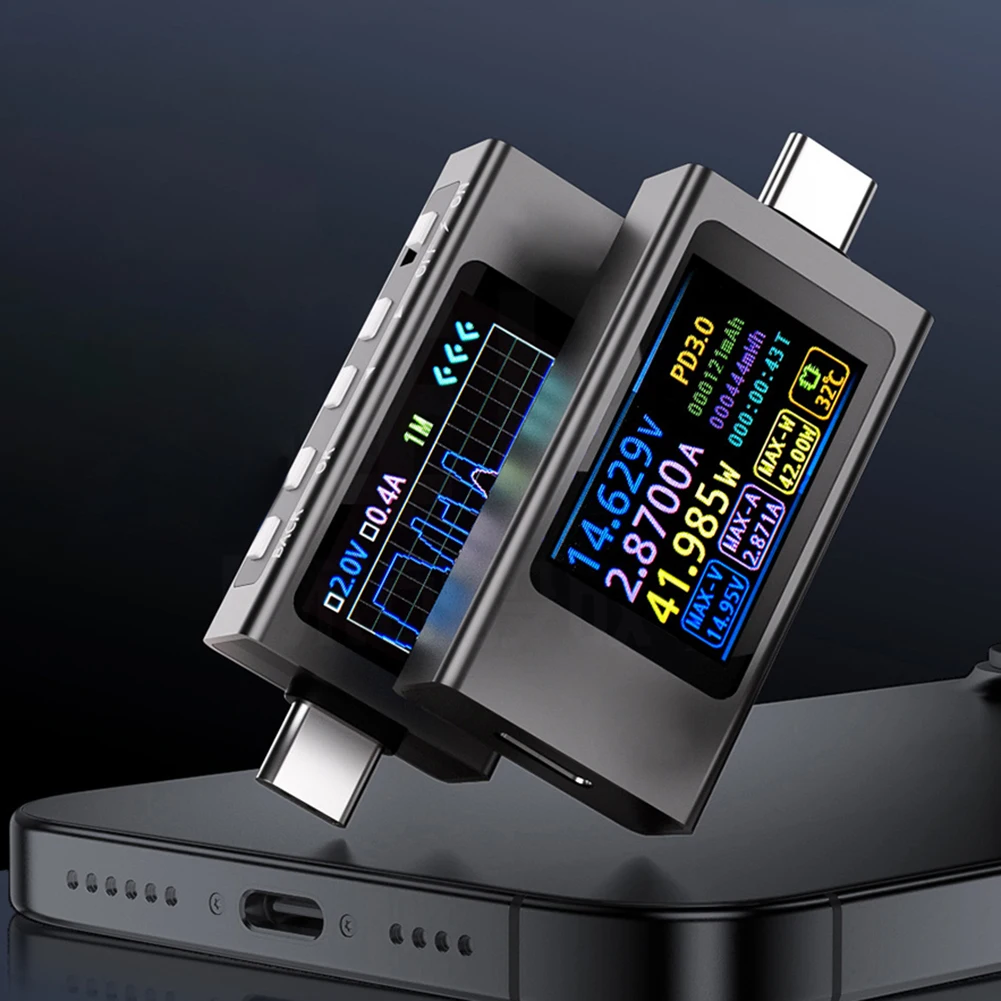 

Монитор тока и напряжения Type-C, цифровой мультиметр DC 4-30В 0-12А, вольтметр-амперметр для зарядных устройств и повербанков, детектор емкости