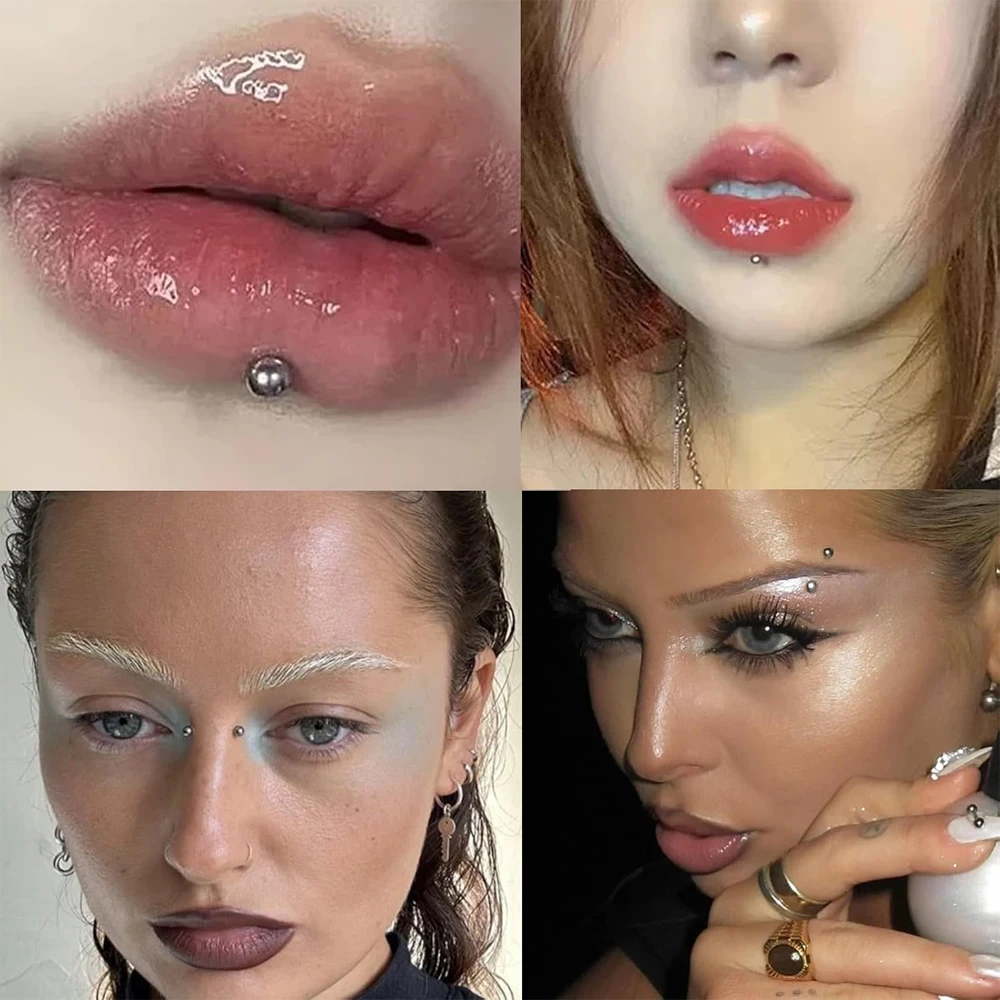 Fake Lip Ring Nose Ring Self-Adhesive Facial Sticker Set With Auxiliary Tools Tweezers Silvery Punk Accessories For Women Men