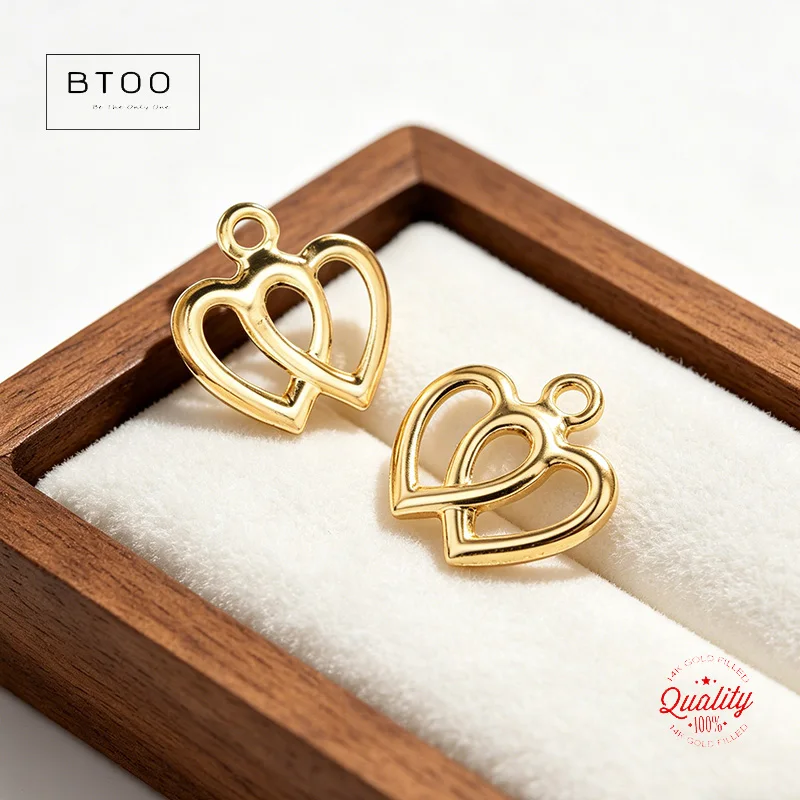 

14K Gold Filled Double Heart Charm Pendant for DIY Jewelry Making Handmade Accessory Gold Findings