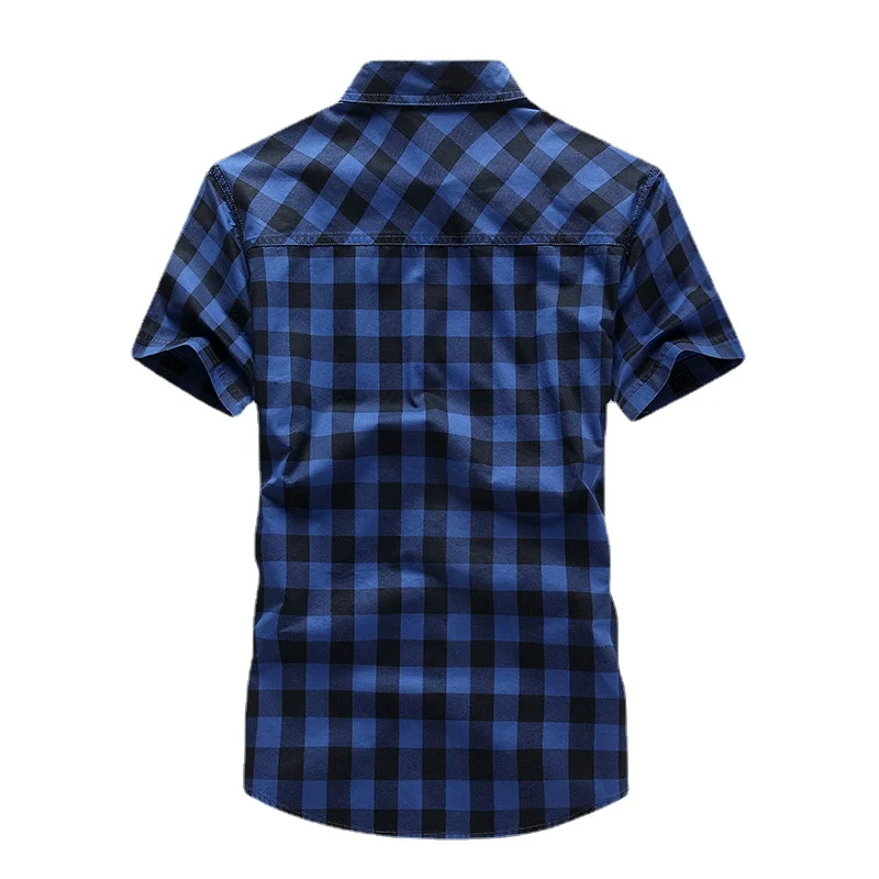 New Summer Men Short Sleeved Plaid Shirts New Fashion Man Outdoor Casual Cargo Shirts Good Quality Male Cotton Shirts Size 5XL