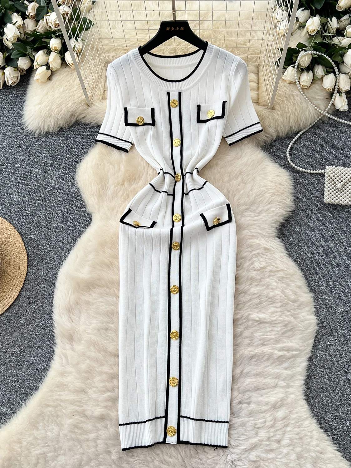 Slimming Effect High Waist Metal Bule Summer Dr Women's Faionable A-Line Dr Lightweight Polyester ort Sve