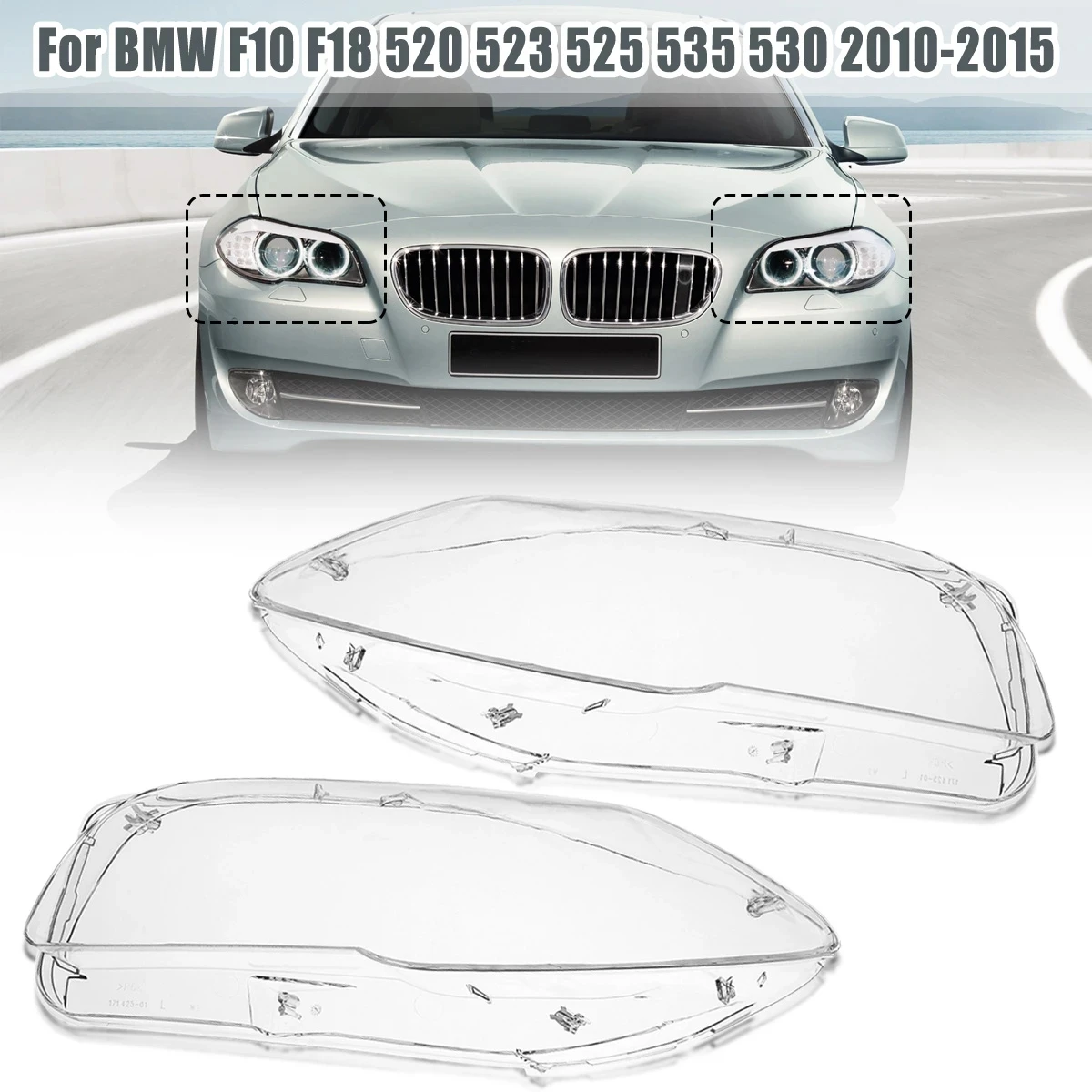 Car Front Headlight Lens Cover For BMW 5-Series F10 F18 520 523 525 535 530 2010-2017 1Pair Headlamp Cover Clear Shell