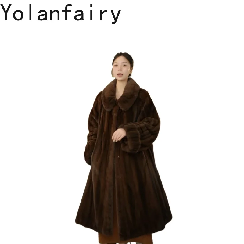 

YOLANFAIRY Real Fur Coats for Woman Winter Luxury Natural Fur Coat Women Whole Mink Fur Jacket Warm Outerwears 110cm Long Casaco