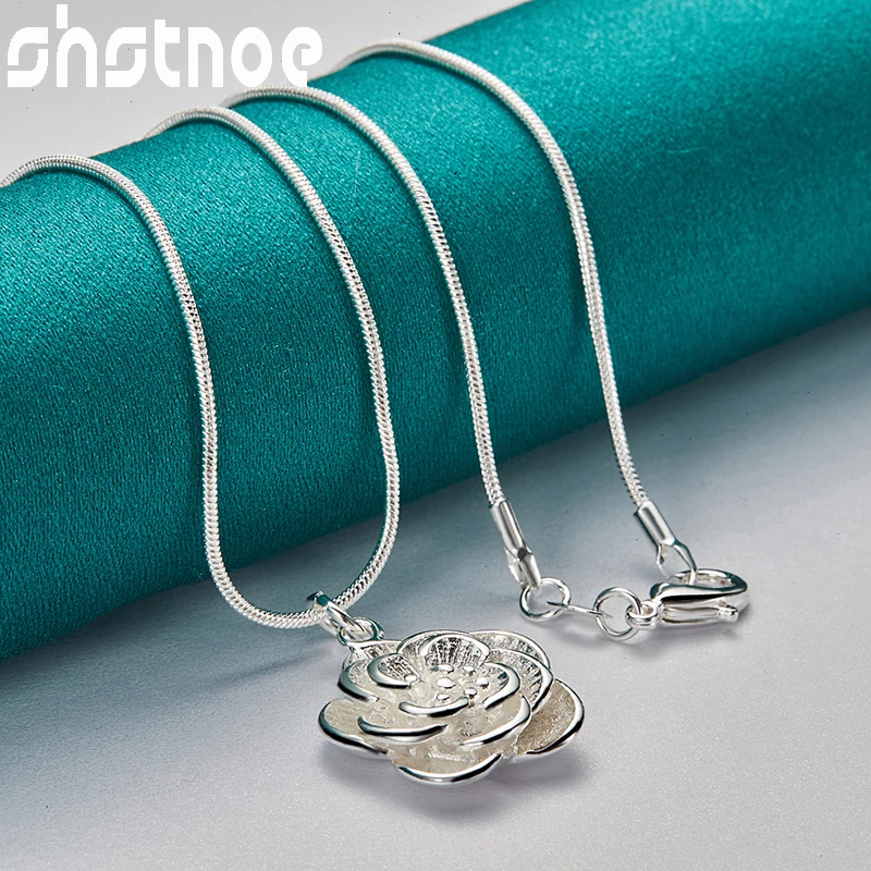 

16-30 Snake Inch Chain 925 Sterling Silver Rose Flower Pendant Necklace For Women Bridal Wedding Birthday Party Charm Jewelry