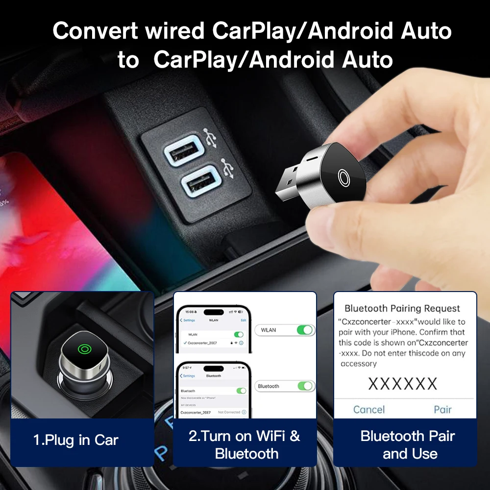 2in1 محول Carplay اللاسلكي آيفون أندرويد السيارات أبل اللاسلكية Carplay Mini USB Ai Box Carplay لتويوتا فولفو هيونداي #2