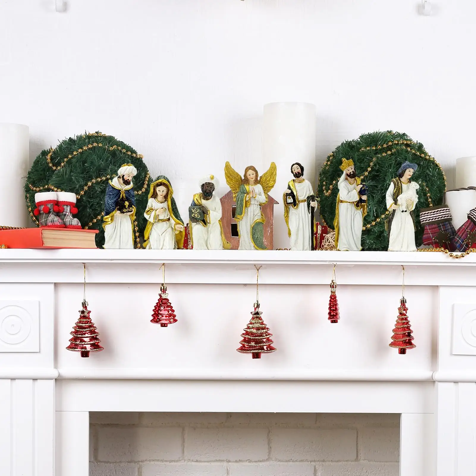 Nativity Set 11 Pieces Holiday Jesus Birth Resin Catholic Christian Nativity Scene Sculptures Decorations Ornament for Christmas