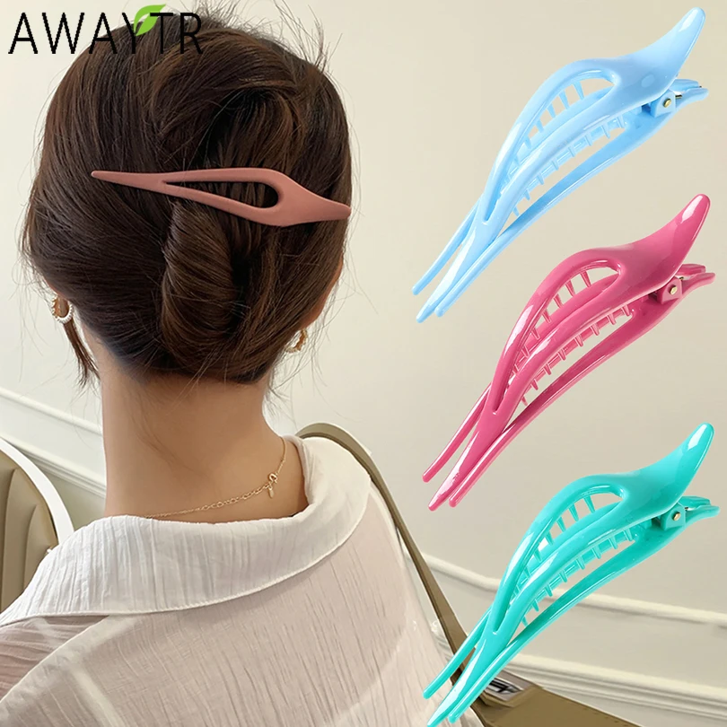 AWAYTR New Simple Duckbill Hair Claws Solid Color Hair Clips Hair Accessories For Women Colorful Hairpin Ponytail Headwear