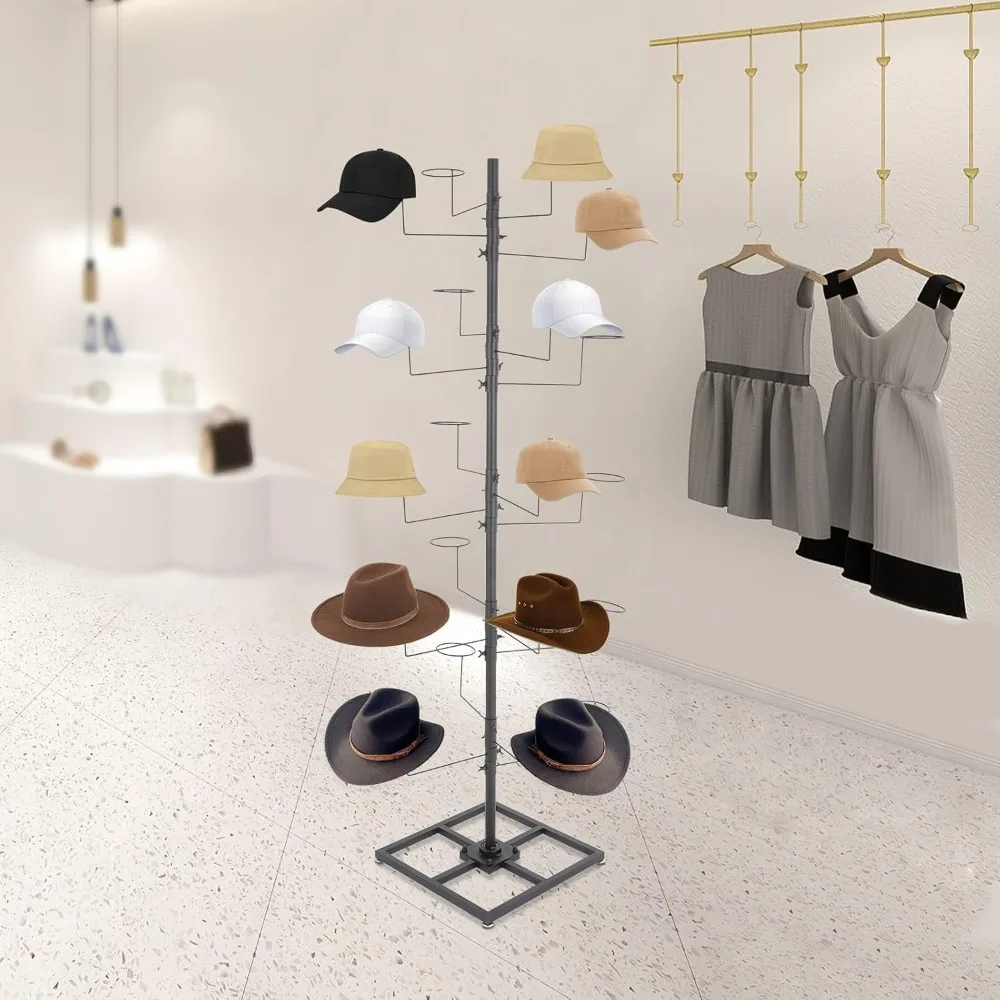 

Steel Rotating Hats Display Stand with 5 Tiers 20 Circular Hooks Freestanding Rotatable Hat Rack to Load 10kg Hats Holder