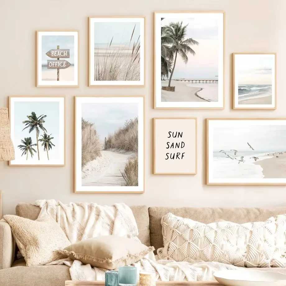 

Scandinavian Minimalist Wall Art Seabird Wave Beach Reed Bush Trail Landscape Poster Prints Home Bedroom Living Room Decoration