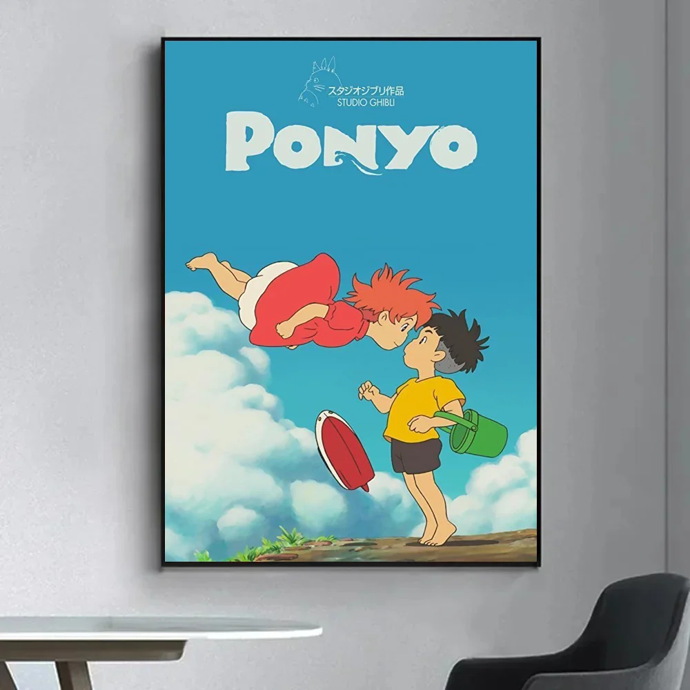 1pc Ponyo On Cliff By The Sea Poster zelfklevende kunst waterdicht papier sticker koffiehuis bar kamer muur decor