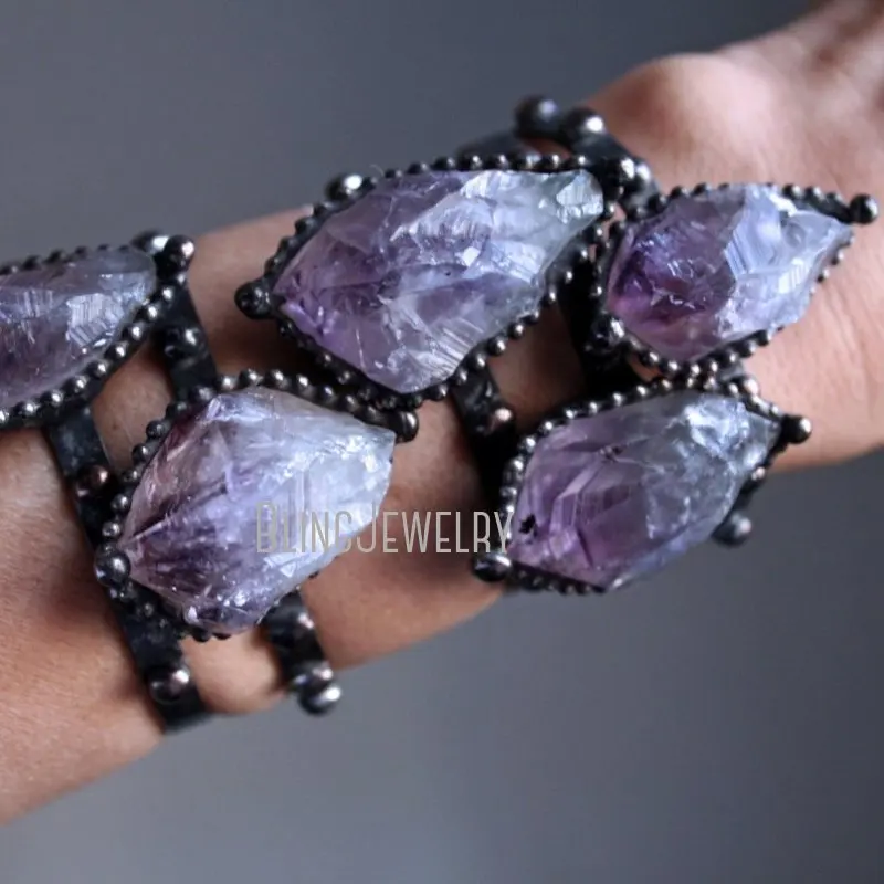 

BM43223 Amethyst Cuff Bracelet Skinny Raw Point Crystal Halloween
