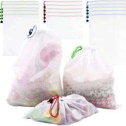 Bolsas transparentes reutilizables para almacenamiento de frutas y verduras, bolsas de malla lavables para cocina, 3 piezas