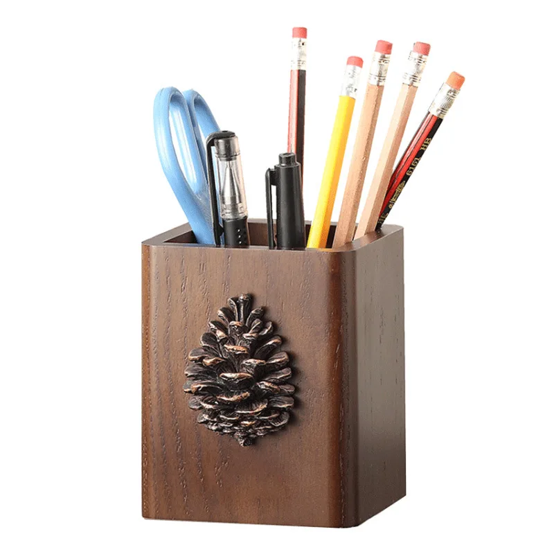 Solid wood pen holder Wooden storage box Office pen case Desktop stationery storage box School University Teachers' Day gift