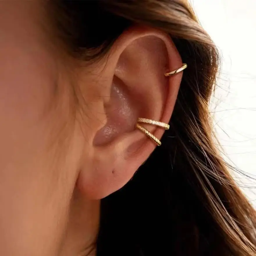 3-teiliges Set Modische Goldfarben-Kristall-Clip-Ohrringe für Frauen und Mädchen Minimalistische Metall-C-förmige Fake-Piercing Ohrklemmen Ohrschmuck