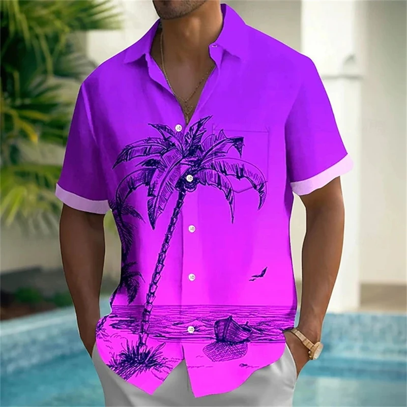 

New Hawaii Summer Fashion Men Shirts Leisure Street Walk Tourist Beach Printed Short Sleeve Button Shirt Unisex Y2k Clothing