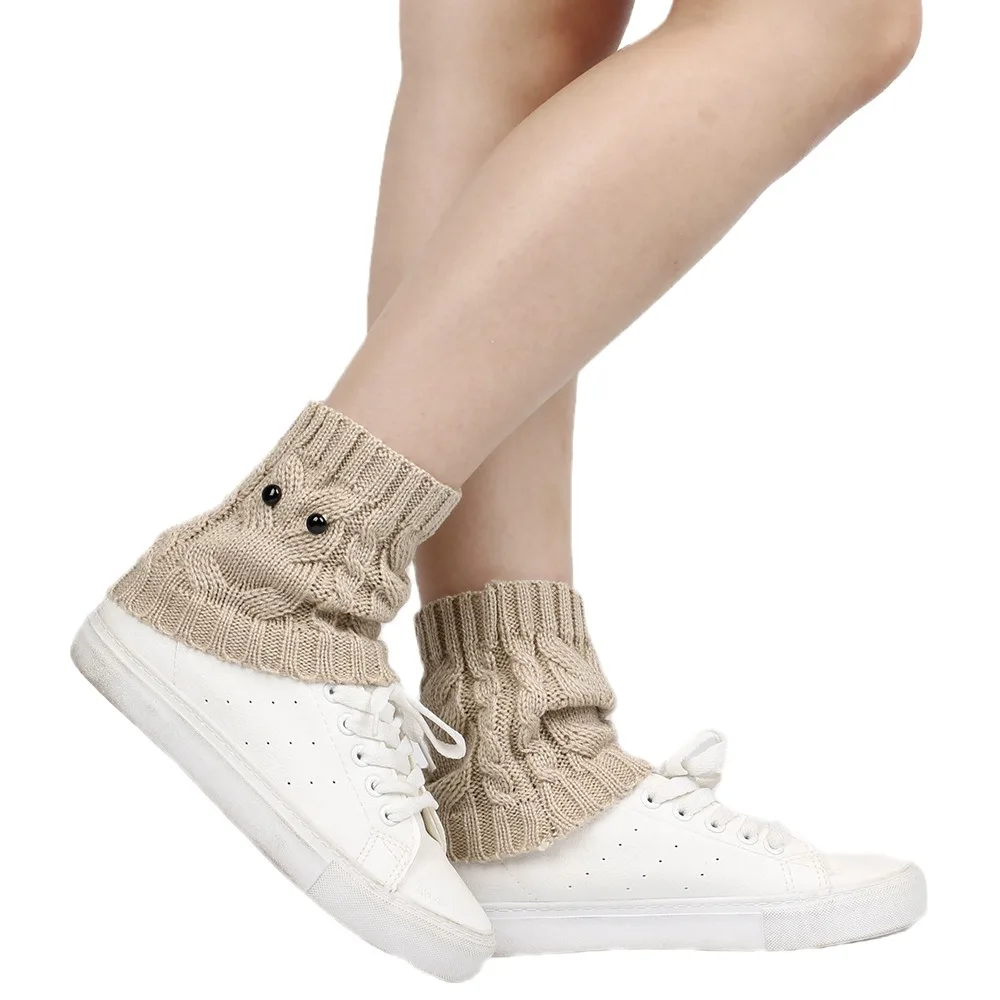 

Cute Knitted Knitted Boot Covers Owl Eyes Solid Color Knit Leg Warmers Twist Cable Boot Cuffs Cover Women