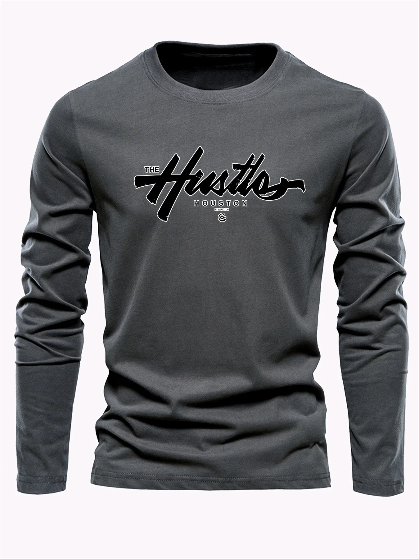 Men's Spring and Autumn 100% Cotton Comfortable Casual Houston Letter Pattern Printed Round Neck Long Sleeve T-shirt Top view 6