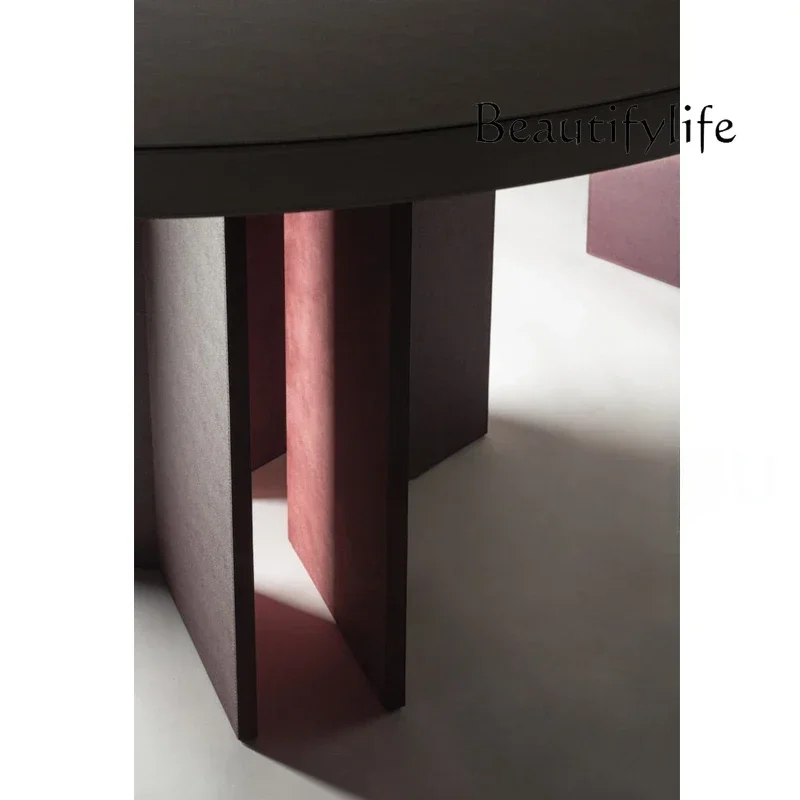 

Italian light luxury round solid wood negotiation multi-person dining table small apartment simple desk creative round table