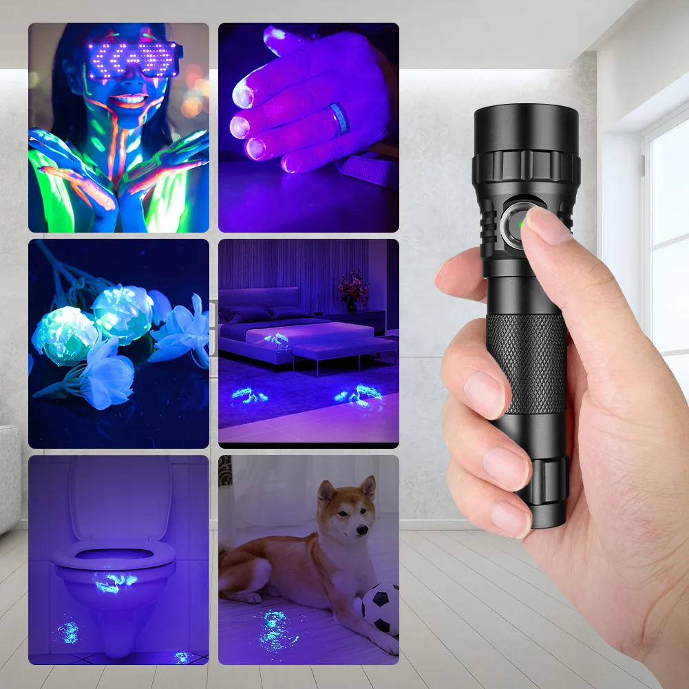 UniqueFire 10W 395NM Black Light Type-C Rechargeable LED Flashlight Ultraviolet with Filter-Detector for Resin Curing, Pet Urine