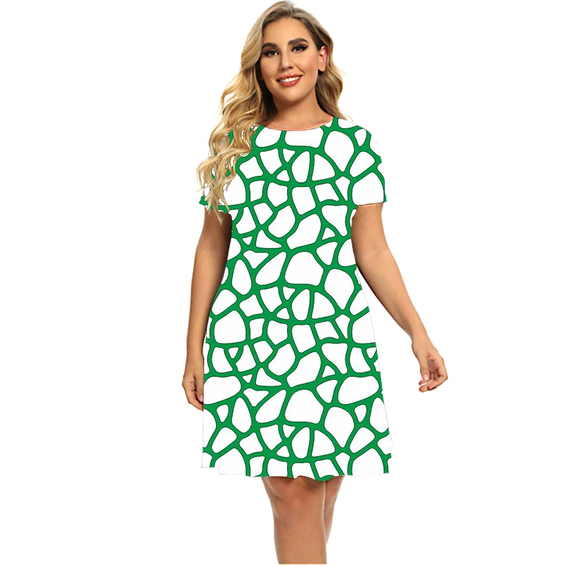 Geometry Pattern 3D Print Dresses For Summer 2023 Fashion Street Short Sleeve Loose Mini Dress Plus Size Women Clothing 5XL 6XL