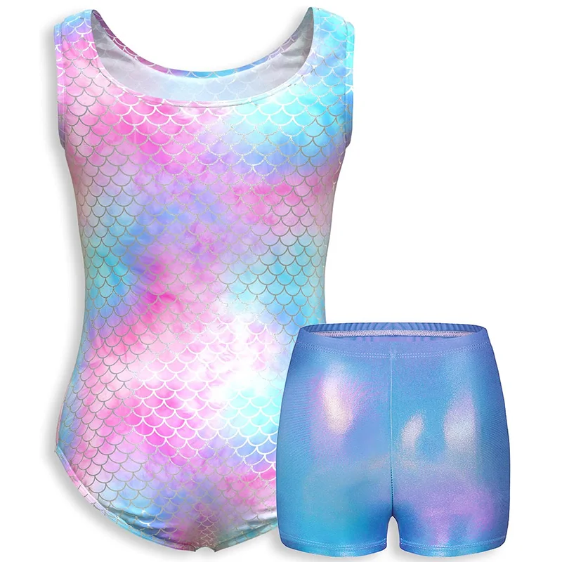 

Girls 4pc Sleeveless Camisole Ballet Dance Leotards for girl Gymnastic Dance Tumbling Outfits with Matching Shorts Hairbands
