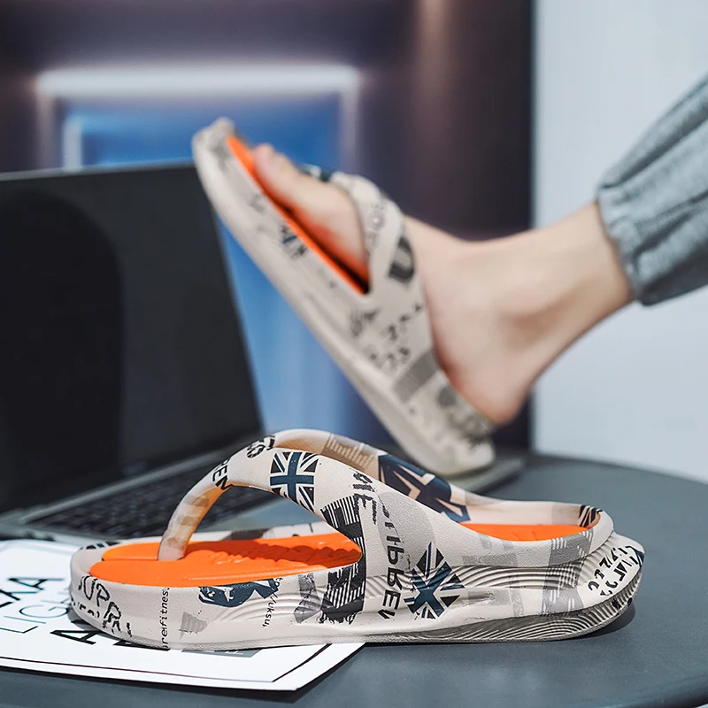 New Male Soft EVA Slippers Fashion Print Flip-flops Antiskid Comfortable Men Summer Casual Shoes Outdoor Thick Sole Slides 54111 image 3