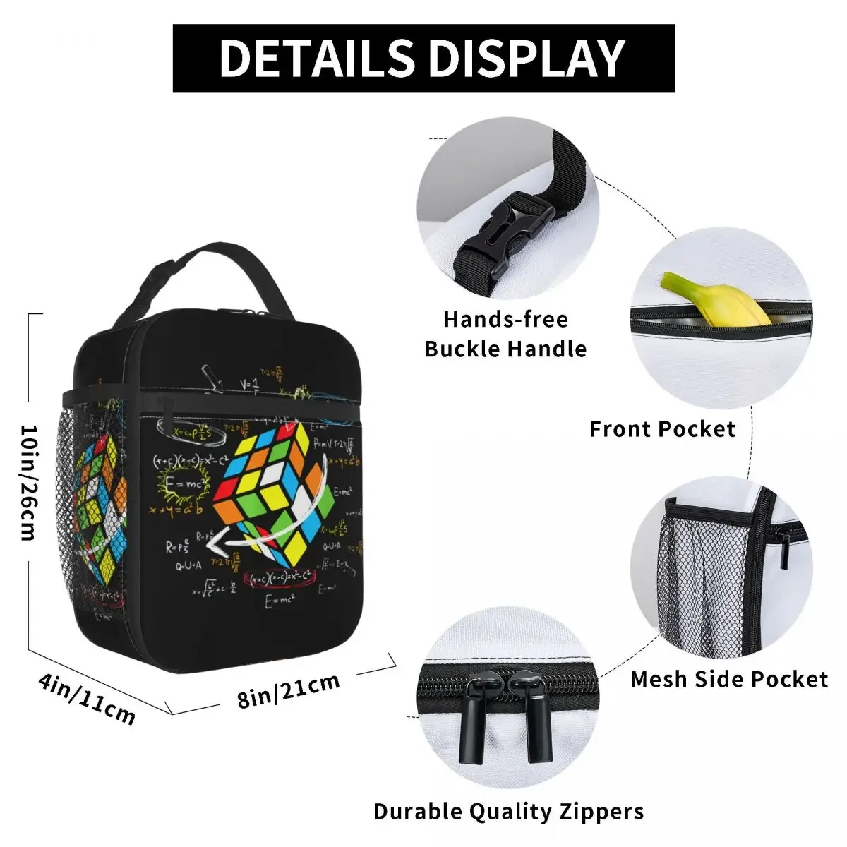 Math Rubik Rubix Rubiks Player Cube Math Lovers Insulated Lunch Bag Women Portable Thermal Cooler Lunch Box Office Picnic Travel