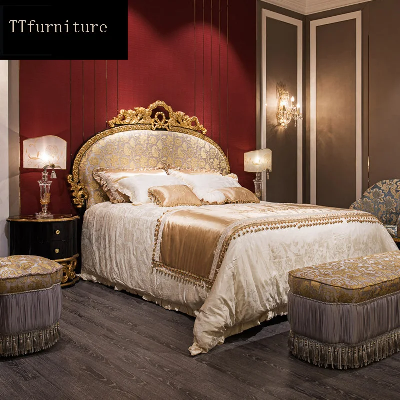 

modern european Italian solid wood bed Fashion Carved luxurious french bedroom set furniture king size jxj38