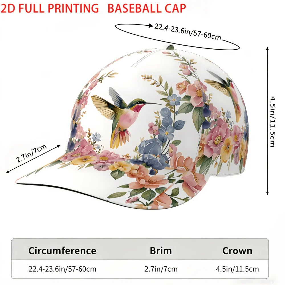 Customization Floral Hummingbird Men'S Baseball Cap, Fashion, Casual, Outdoor, Travel, Sports, Daily Wear, Gift, Christmas Gift