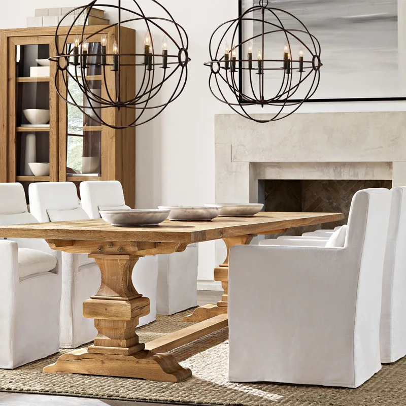 

North American rural black walnut pure solid wood dining table, European French retro old workbench