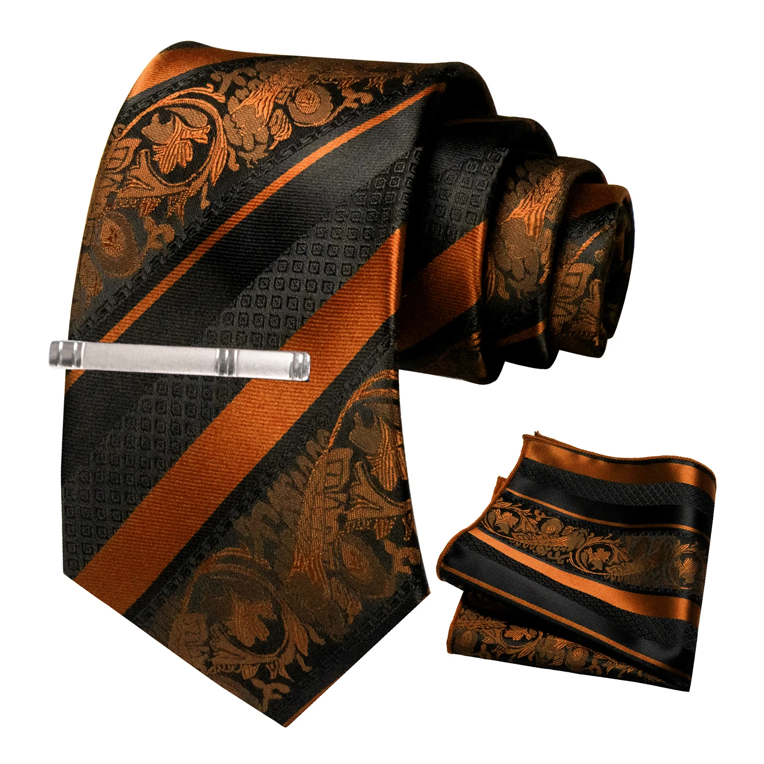 Klassische Herren-Krawatte mit Blumenmuster, 8 cm, Seidenkrawatten-Set, Einstecktuch, Krawattenklammer, Business-Anzubehör, Bräutigam-Hochzeitskrawatte – Detail 29
