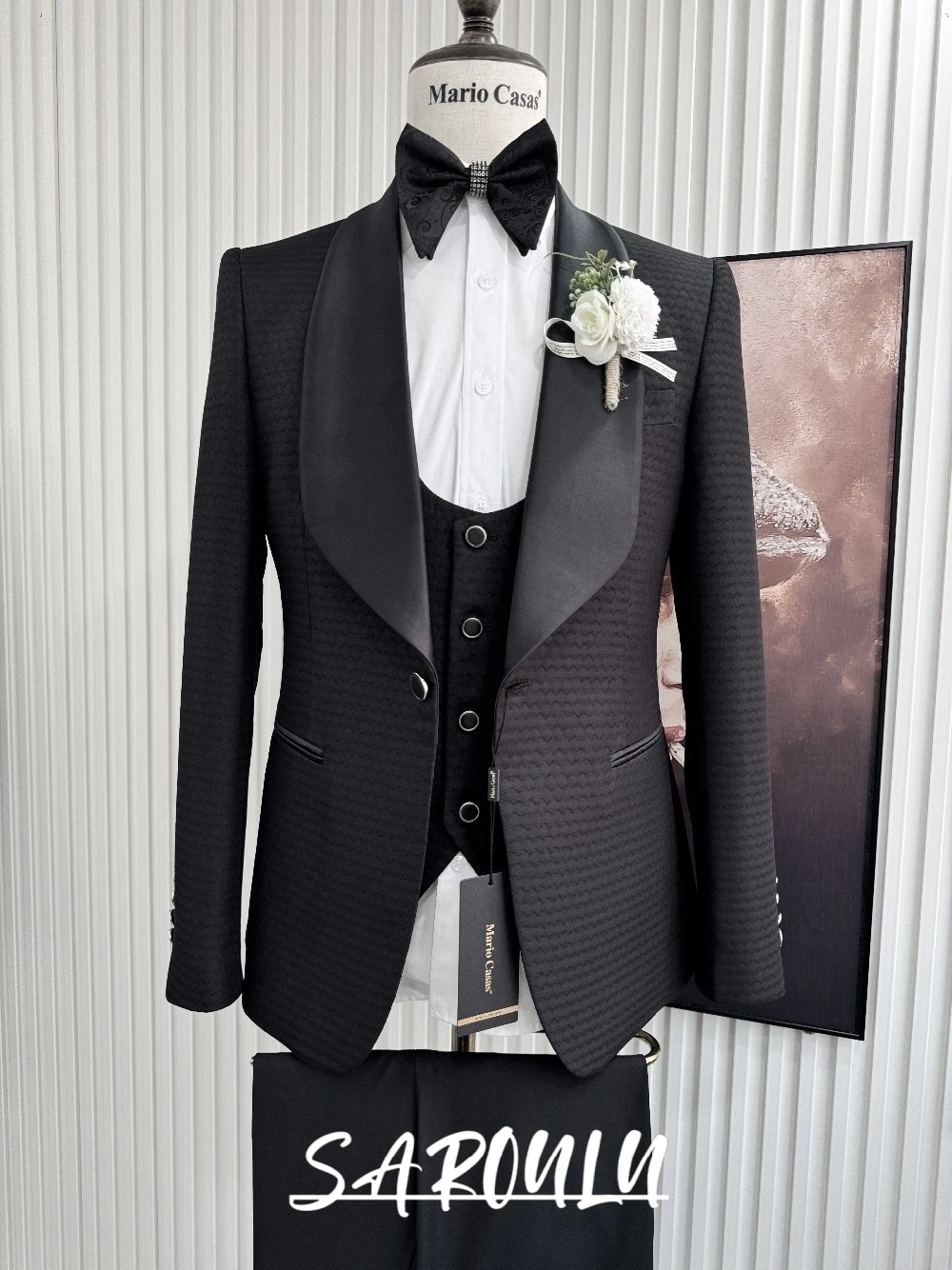 Patterned Three Pieces Suit Set For Men, Single Breasted Celebrity Tuxedo, Handsome Wedding Party Groom Wear, New Arrival