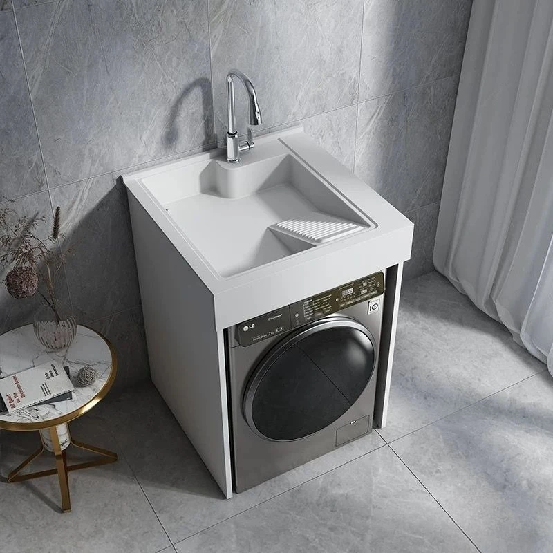 Small apartment washing machine cabinet integrated balcony laundry pool with rubbing board laundry cabinet combination