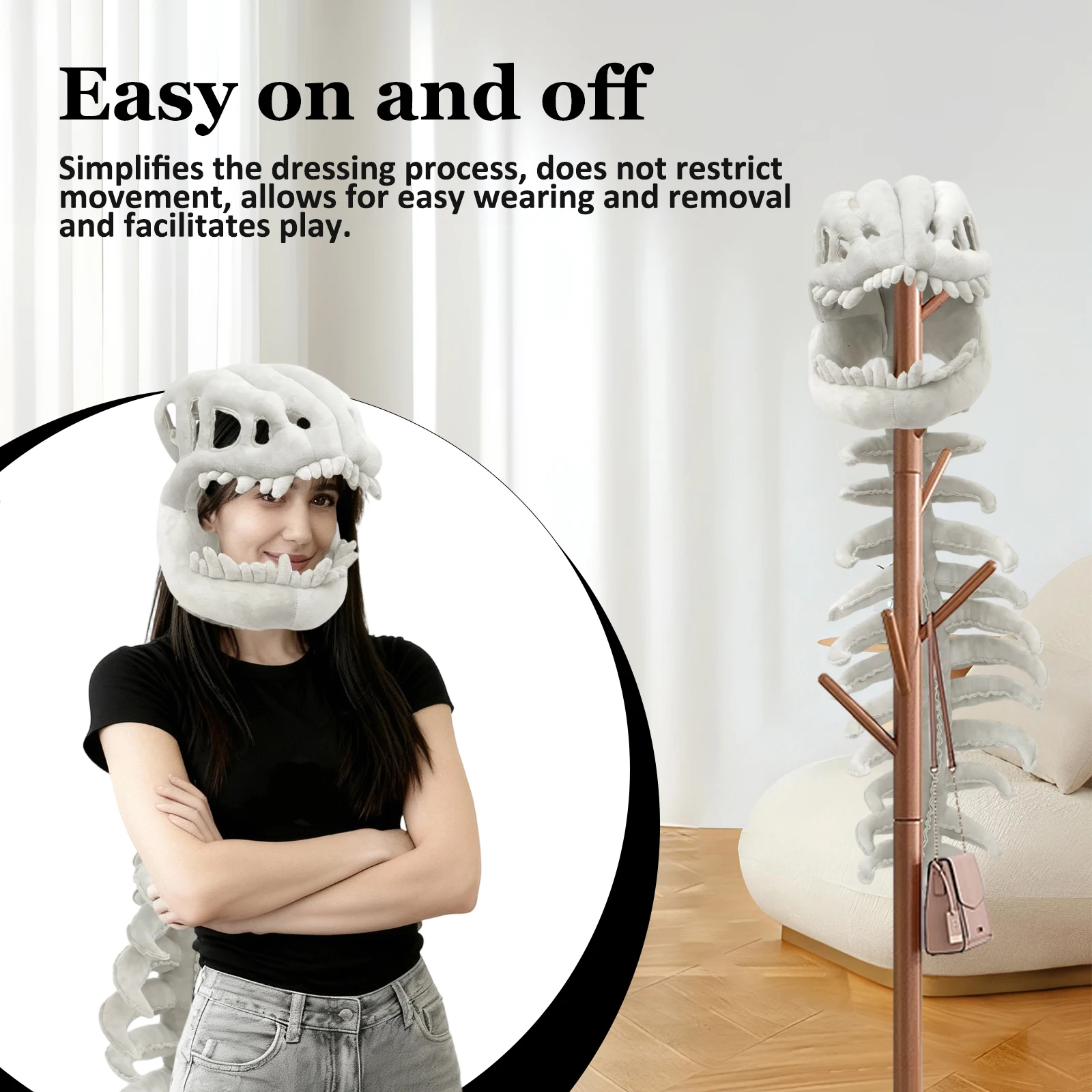 Cosplay Wearable Dinosaur Skeleton Headgear Funny Party Decor Doll Soft Stuffed Animal Soft Plush Halloween Game Party Prop Gift