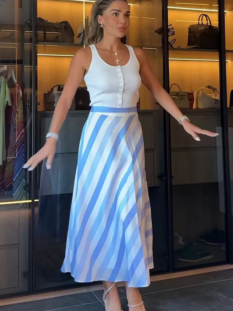 Elegant Striped Skirt For Women Contrasting Colors Chic Casual A-Line Skirt 2026 Summer Fashion Holidays Skirts New Vintage