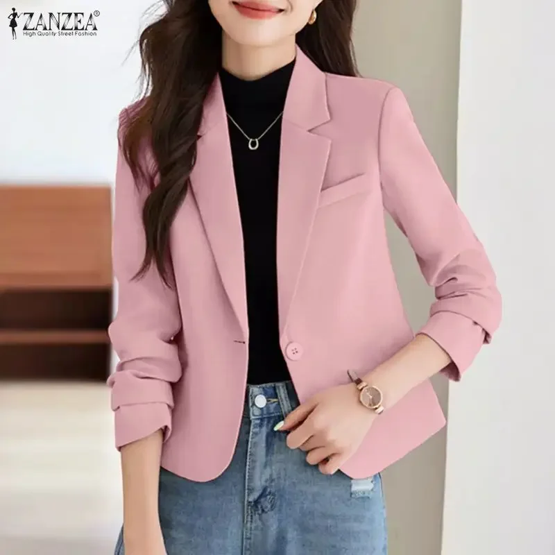 

ZANZEA, весенний женский пиджак, легкая одежда, верхняя одежда, блузка с лацканами и длинными рукавами, однотонные тонкие топы, повседневный офисный пиджак, пальто