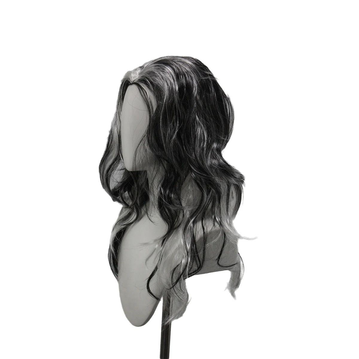 Anxin Brand Synthetic Fiber Wig, Black and White Gradient Medium-Length Curly Hairstyle, Natural Large Wave Elements, Realistic Parting Design, Suitable for Daily Commuting / Parties / Mature Style Outfits, for Adults and 18+ Years Old Fashionistas, Soft and Easy to Manage, One-Piece