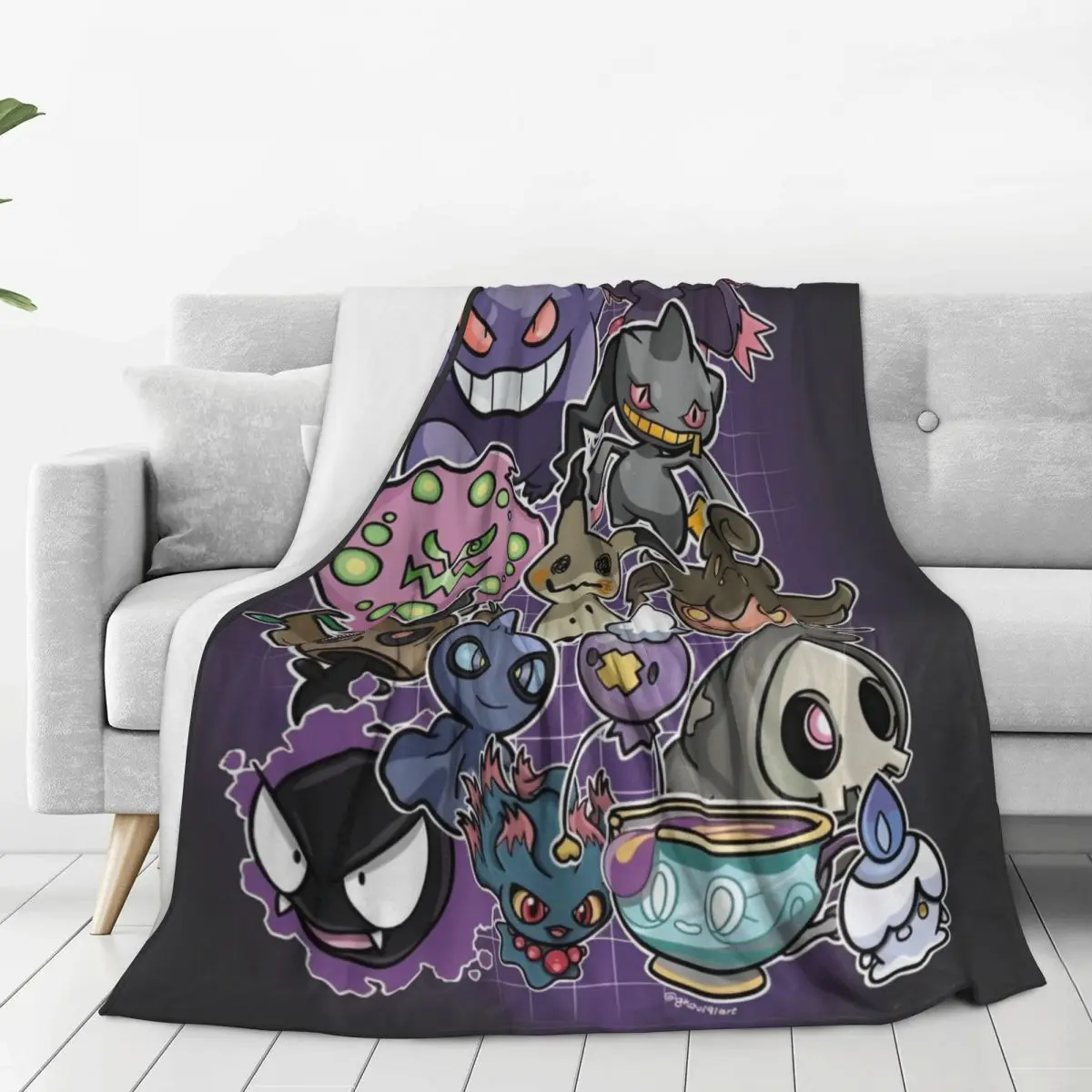 Gengar Starry Sky Pokmon Cool Warm Blanket Decorative Plush Throw Blanket Street Trend Outdoor Flannel Bedspread Sofa Bed Cover