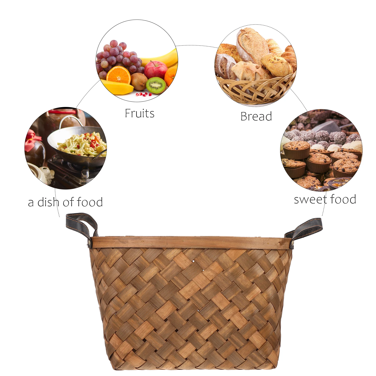 

Handwoven Storage Basket Large Capacity Natural Woven Picnic Sundries Container Portable Wooden Baskets Boho Style Kitchen Bar