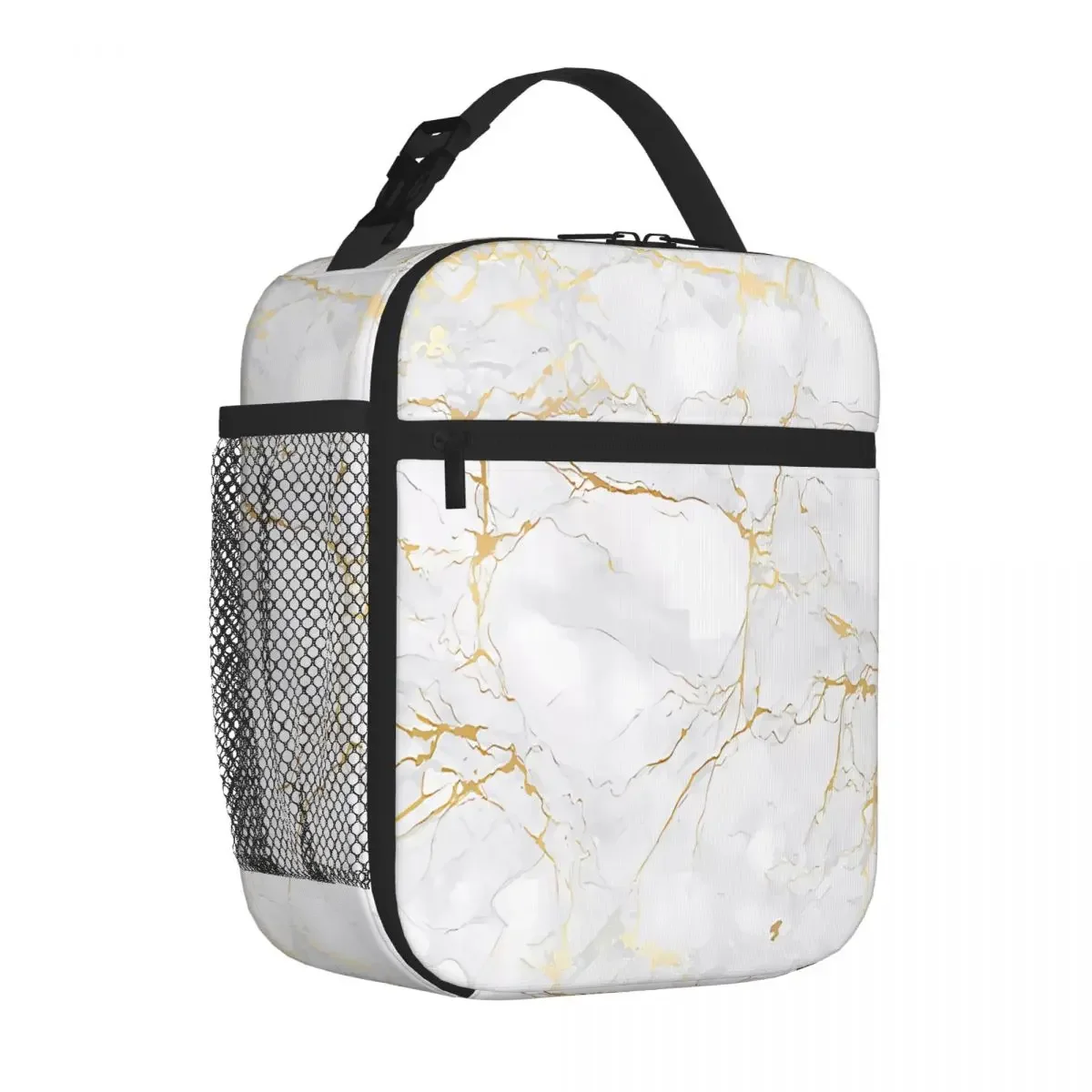 Bestselling White And Gold Marble 1568 Sweet Style Shoulder Lunch Bag Fishing Trip Waterproof Lunch Bag