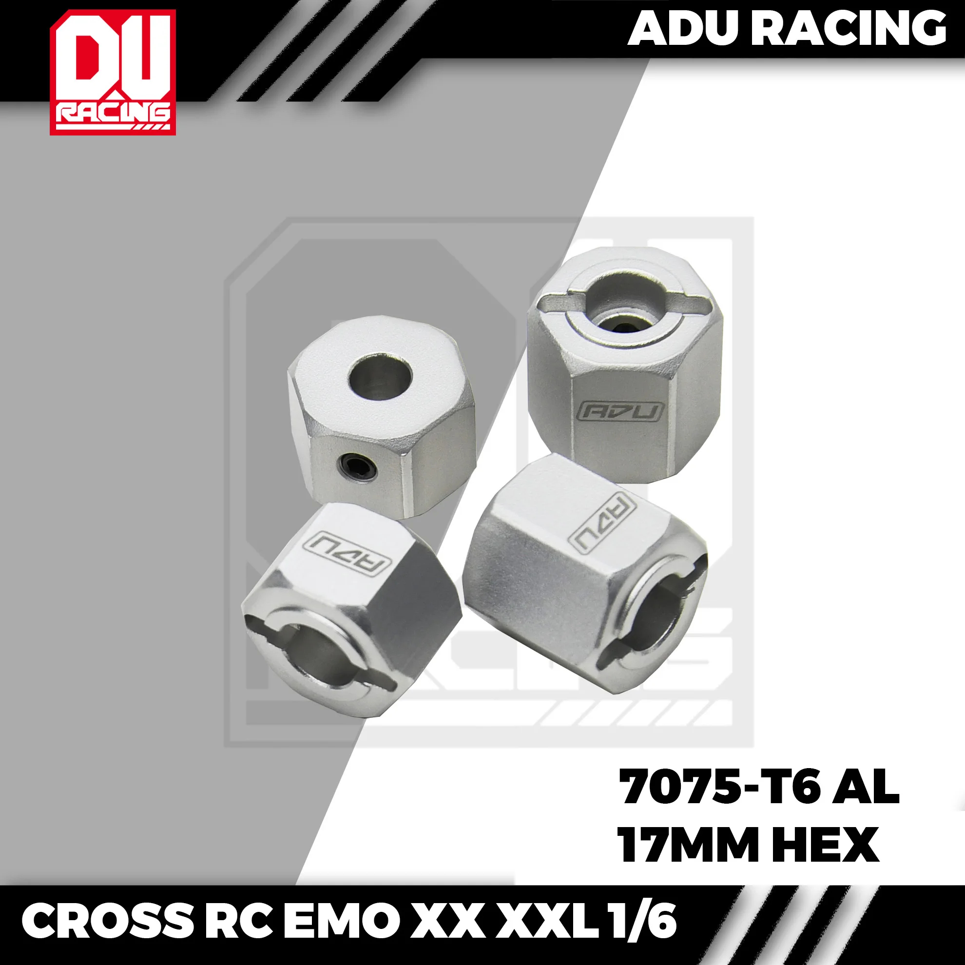 ADU RACING 7075-T6 AL 17MM Wheel Hex Adapter wider 5mm and stock width for CROSS RC 1/6 1/5 EMO XX XXL