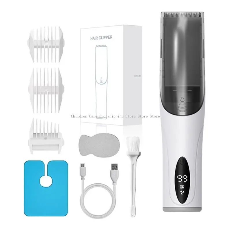 

Kids Cordless Hair Clippers 3 Guide Comb Built In Suction Quiet Trimmer for Baby Safe Rechargeable Trimming Tool