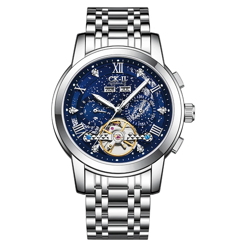 MARK FAIRWHALE FW-6055 Men's Automatic Mechanical Watch Metal Case Strap Waterproof Skeleton Dial Fashion Wristwatch 3 Colors