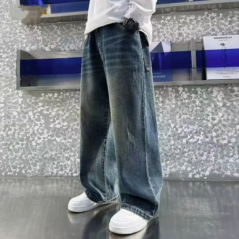 

Spring and Autumn Boys' Straight leg Jeans 2026 New Children's Casual Loose Wide Leg Korean Edition Trousers 5 7 9 11 13Y