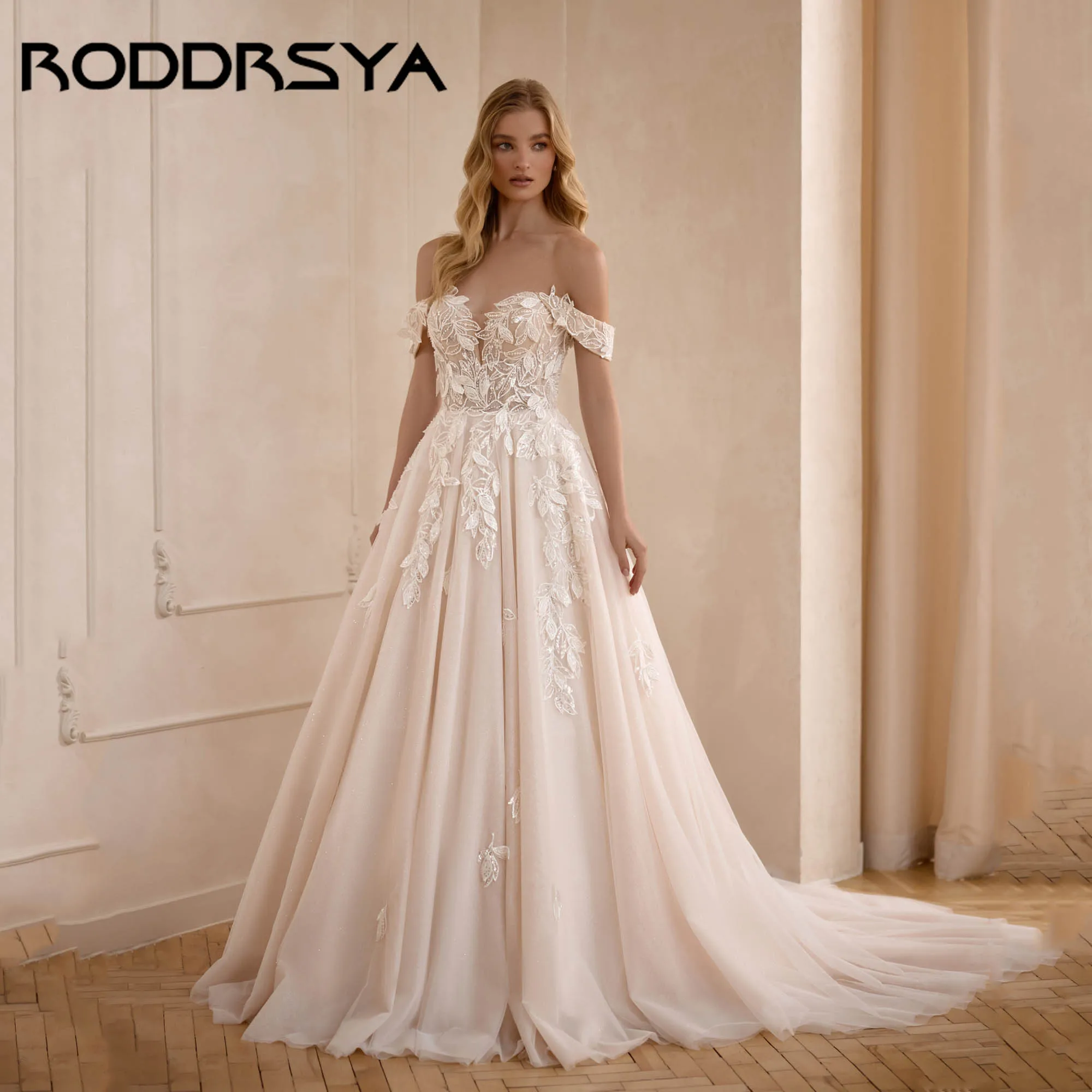 

RODDRSYA Off Shoulder Appliques Wedding Dress Sweetheart A-line Backless Lace Up Bridal Gown Elegant vestido de novia Customized